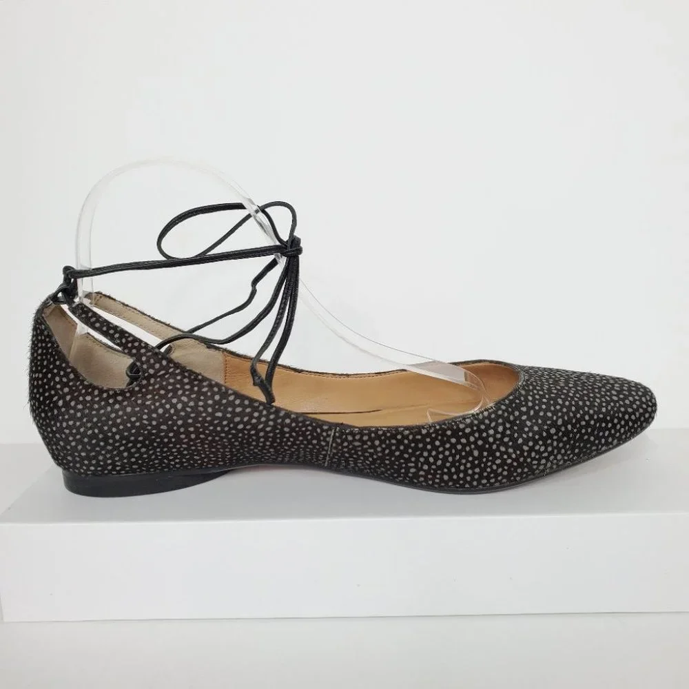 Banana Republic Leather Calf Hair Ankle Tie Up Ballet Flats Size 9M